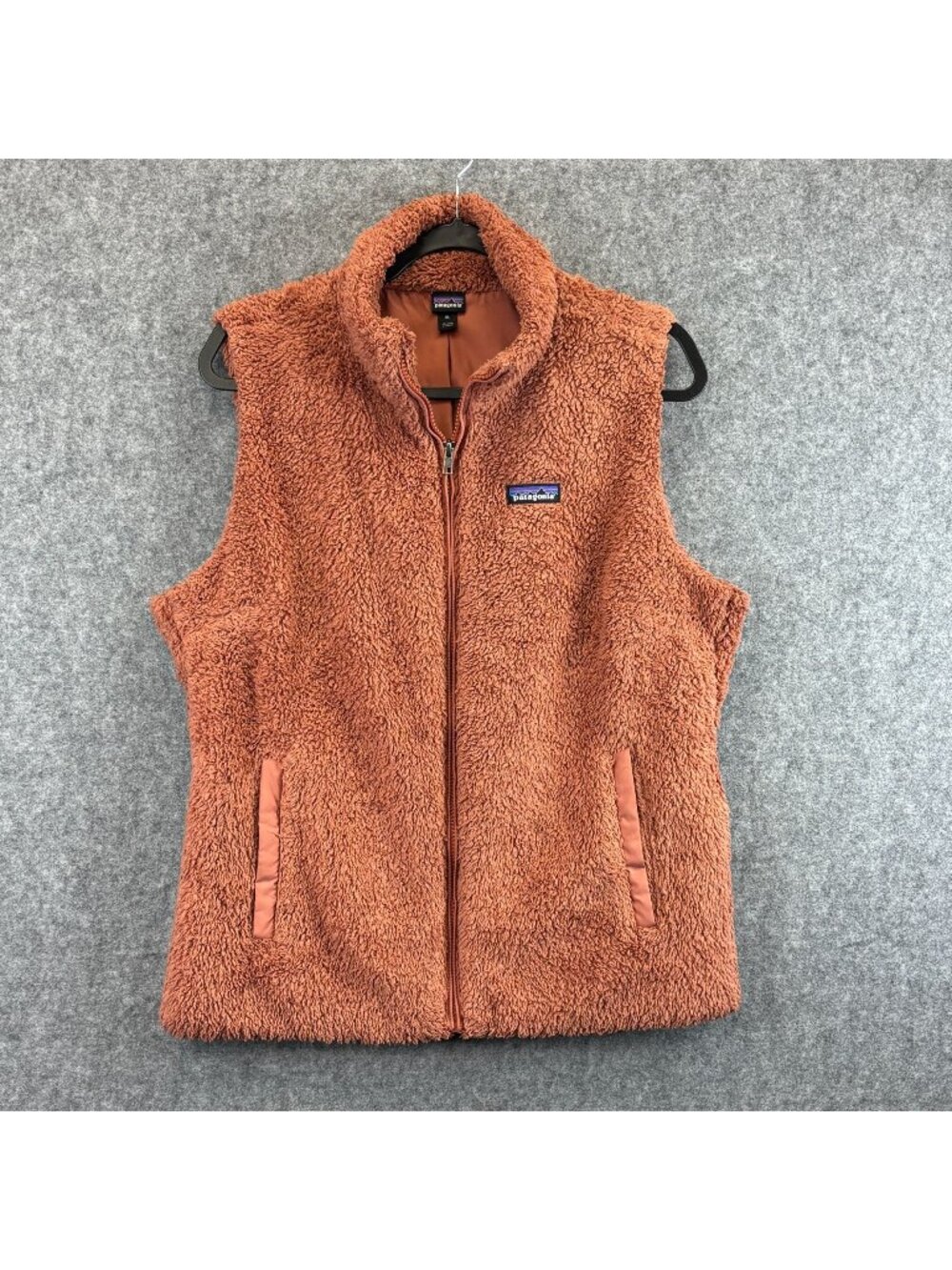 Patagonia Los Gatos Womens XL Burnt Orange Fleece Vest w Full-Zip Sherpa Style